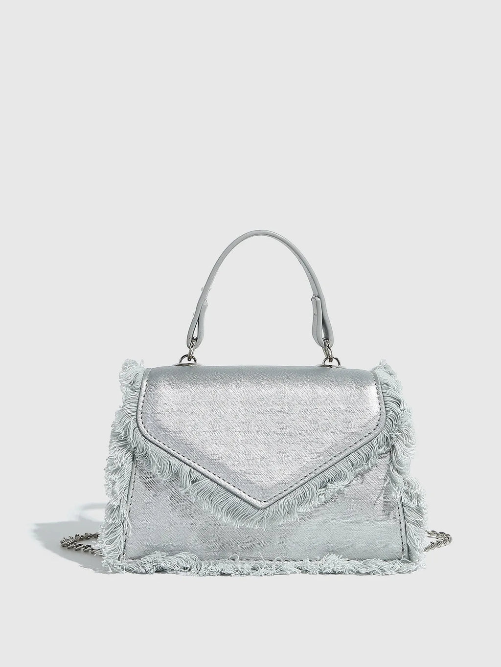 Retro tassel bag mini crossbody bag in denim blue colour, PU material, with tassel detail and crossbody strap.