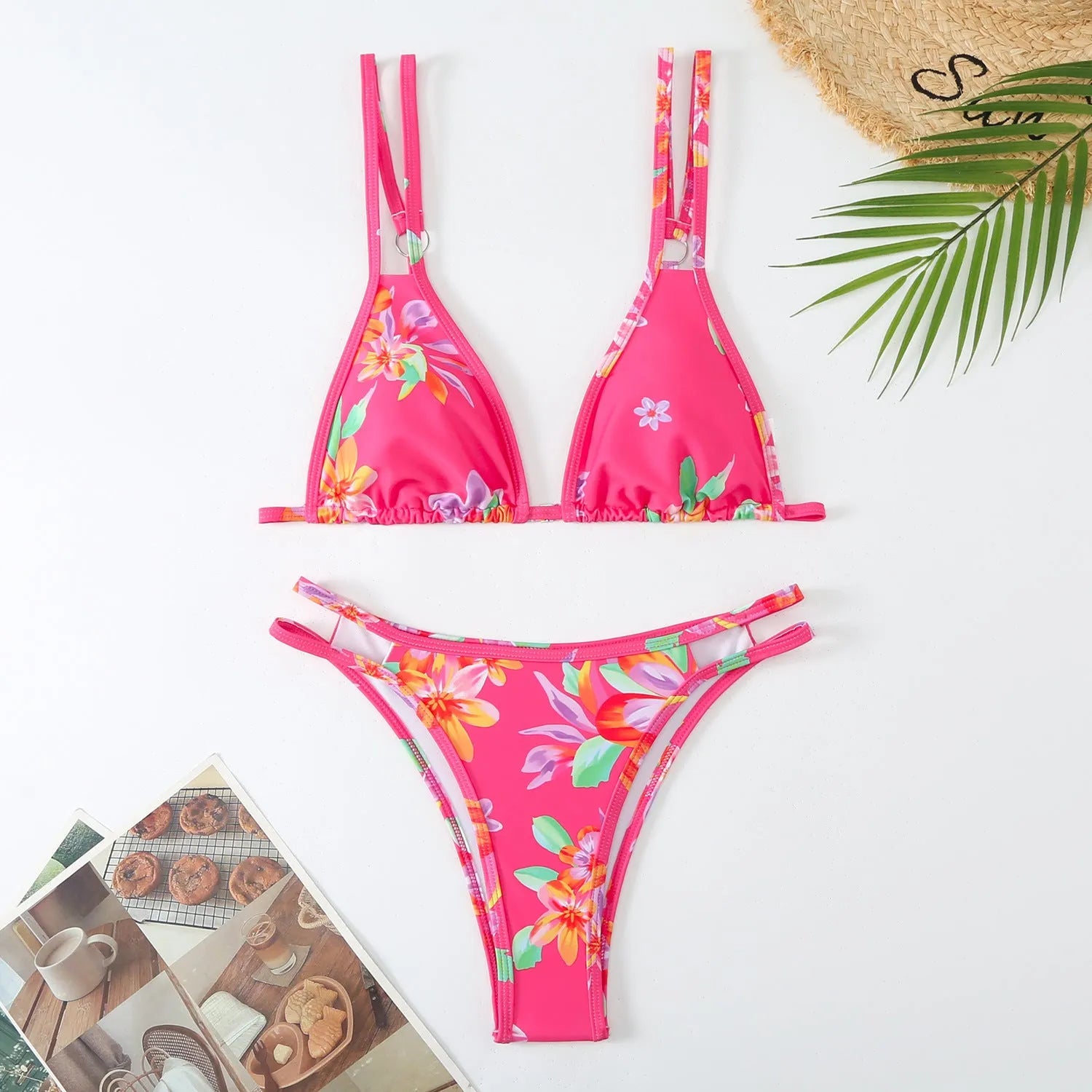 Women's printed halter bikini set with floral patterns in five colour options