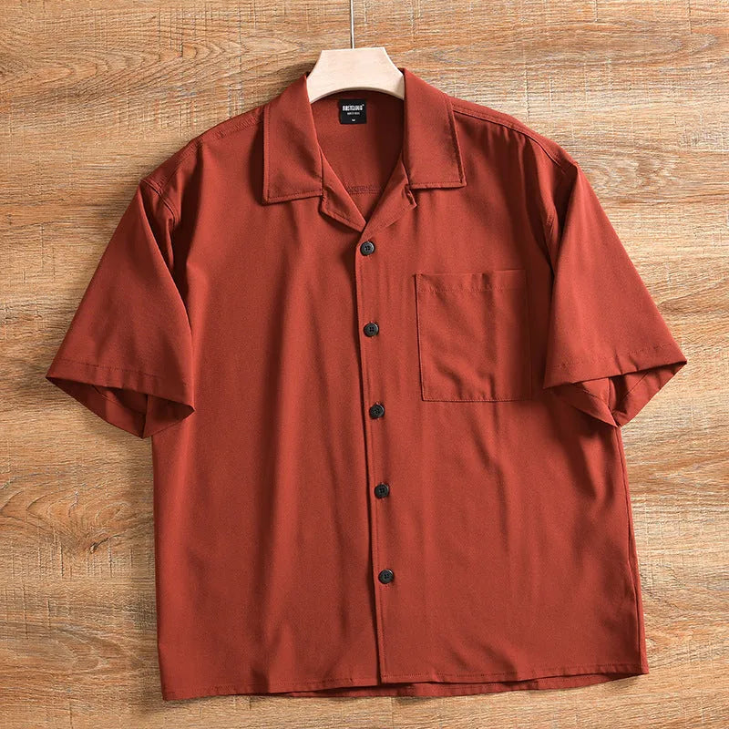 Men's loose short sleeve summer shirt in pure cotton polyester blend with Japanese fresh style