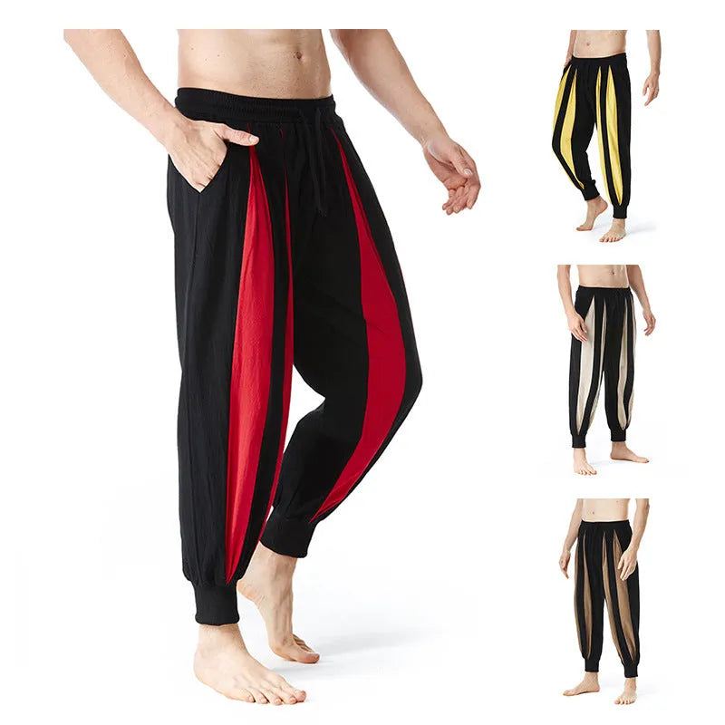 Men's casual trousers in straight leg style with polyester fabric available in red, khaki, yellow and brown colours