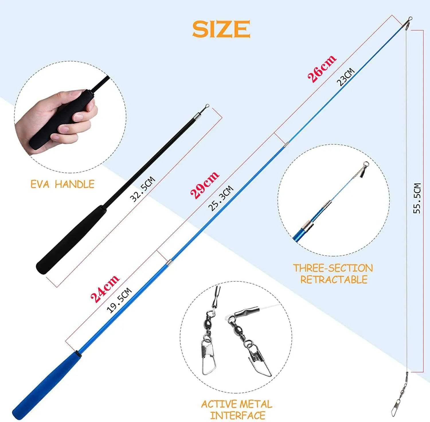 Cat feather teaser wand set showing two telescopic poles with replaceable feather attachments