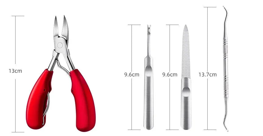 Stainless steel nail clippers set with ABS handles in multiple colours including red and black olecranon dead skin scissors