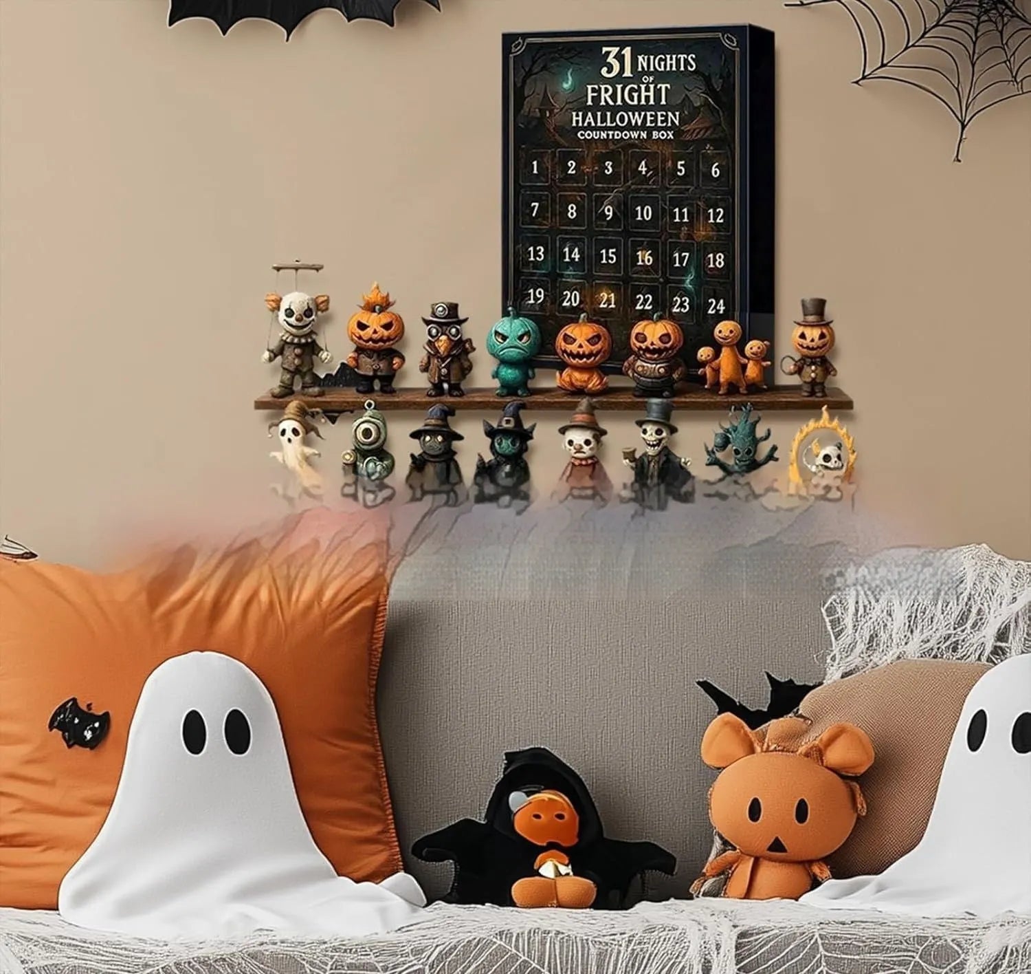 Halloween horror advent calendar blind box with window showing resin doll figure inside.