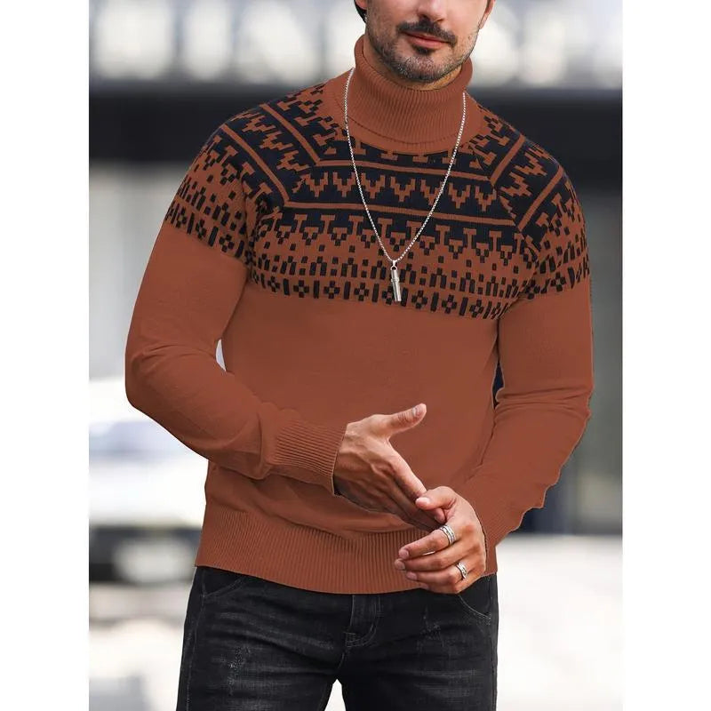 Men's loose high collar printed sweater in rabbit fur and modal blend, available in multiple colours including apricot and black