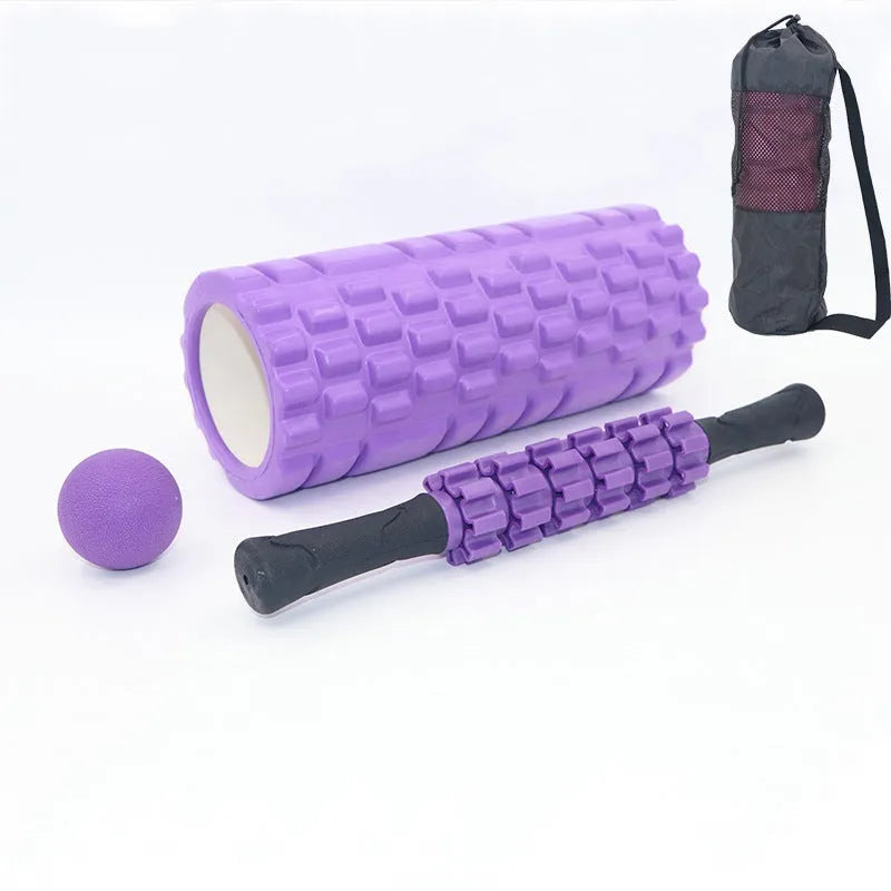 Black six-piece 33cm foam massage roller stick for fitness recovery