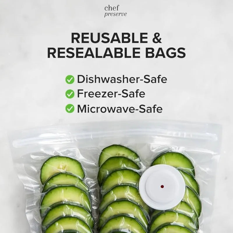 White USB electric suction pump with food-grade vacuum storage bags for kitchen food preservation