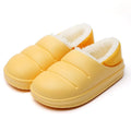 Women's waterproof EVA garden slippers in green, showing overshoe design with plush lining and non-slip sole.