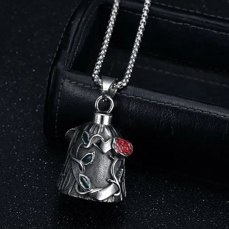 Titanium steel vintage polished motorcycle lucky bell with double-sided epoxy rose design