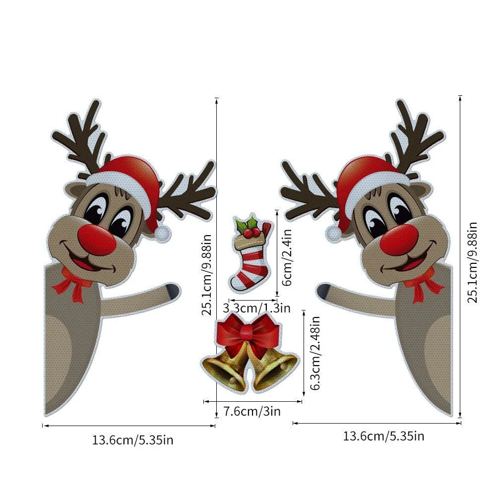 Christmas elk bell magnetic bumper sticker set with reflective luminous finish for car decoration