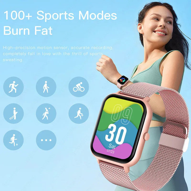 ZL54C smart watch in black, pink, or silver with AMOLED screen displaying health metrics.