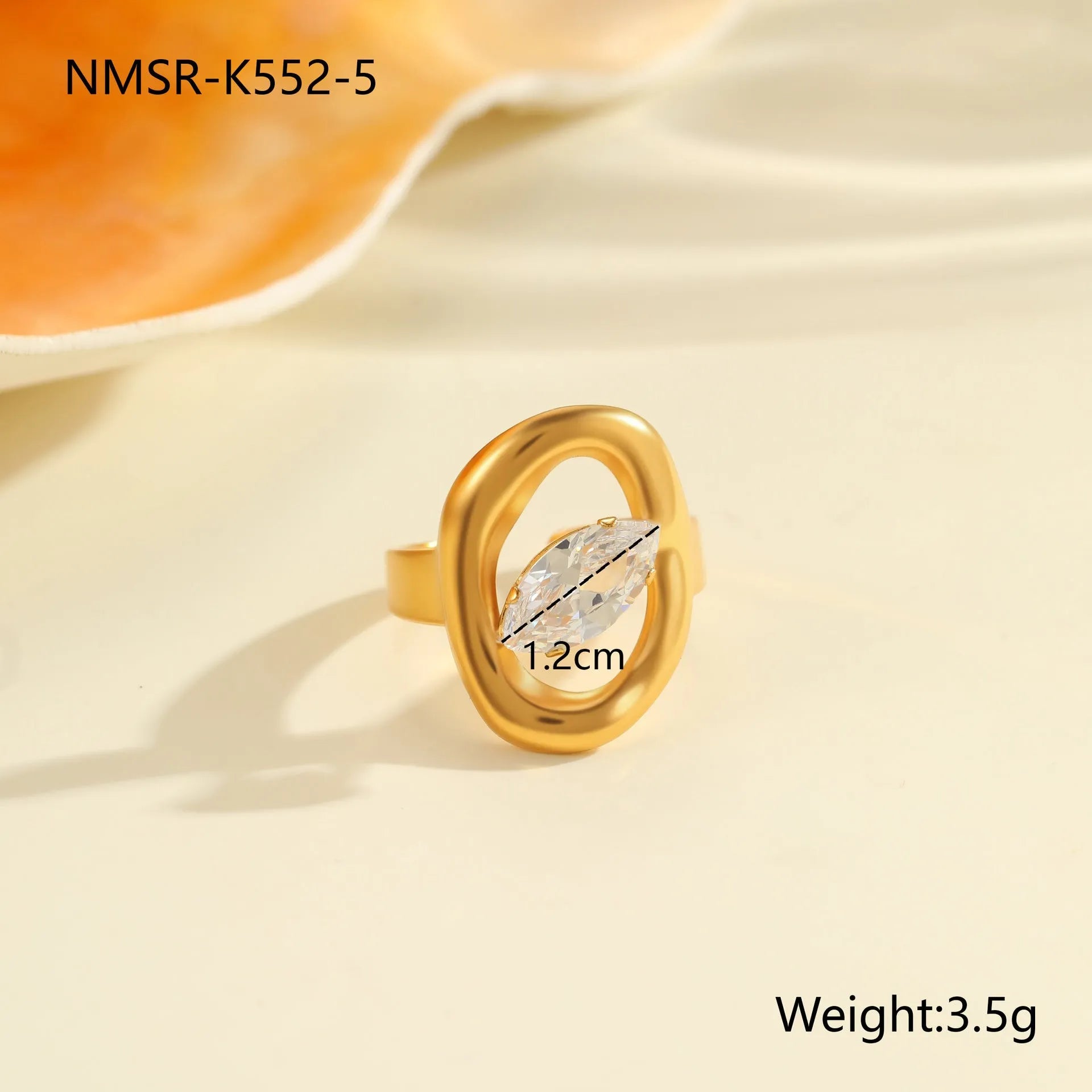 Geometric stainless steel zircon ring with open-mouth adjustable design on a hand.