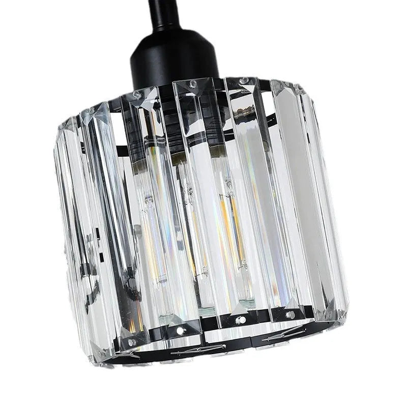 Modern crystal ceiling light in black finish with metal frame and crystal accents for corridor or entrance use