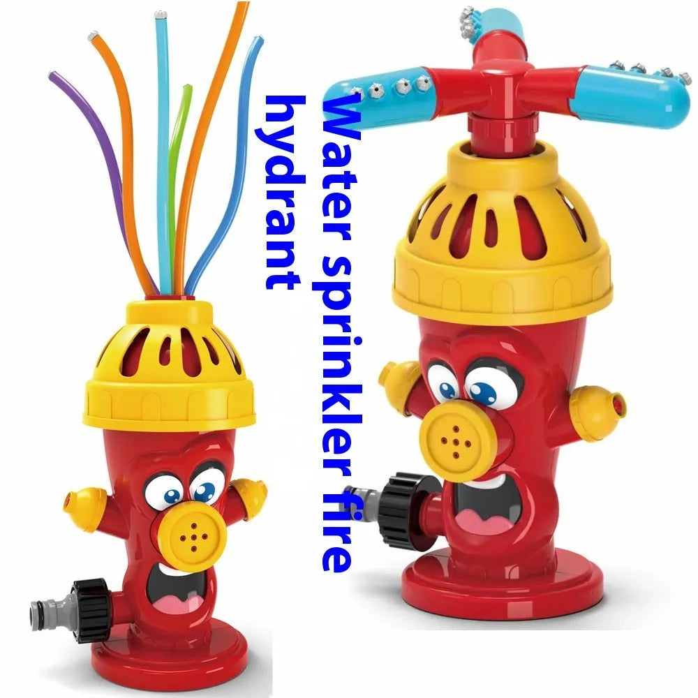 Cactus-shaped outdoor water sprinkler toy for kids on green grass with water spray