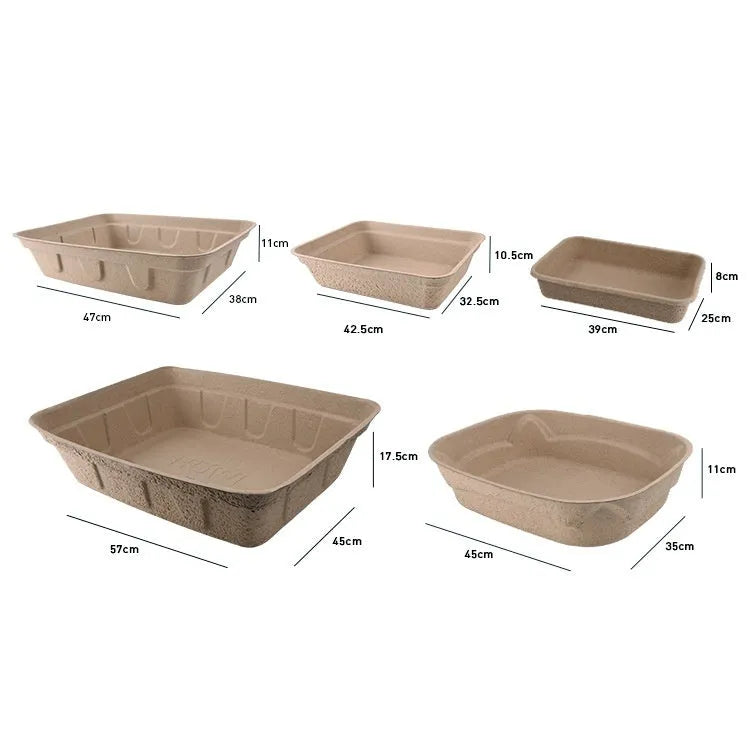 Brown biodegradable disposable cat litter box shown from above