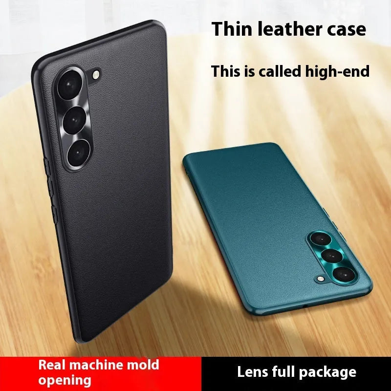 Leather pattern TPU phone case with metal lens ring for Samsung in Athens Black colour