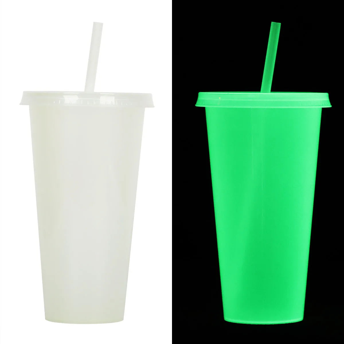 720ml Halloween luminous plastic straw cup with drinking straw in cylindrical design