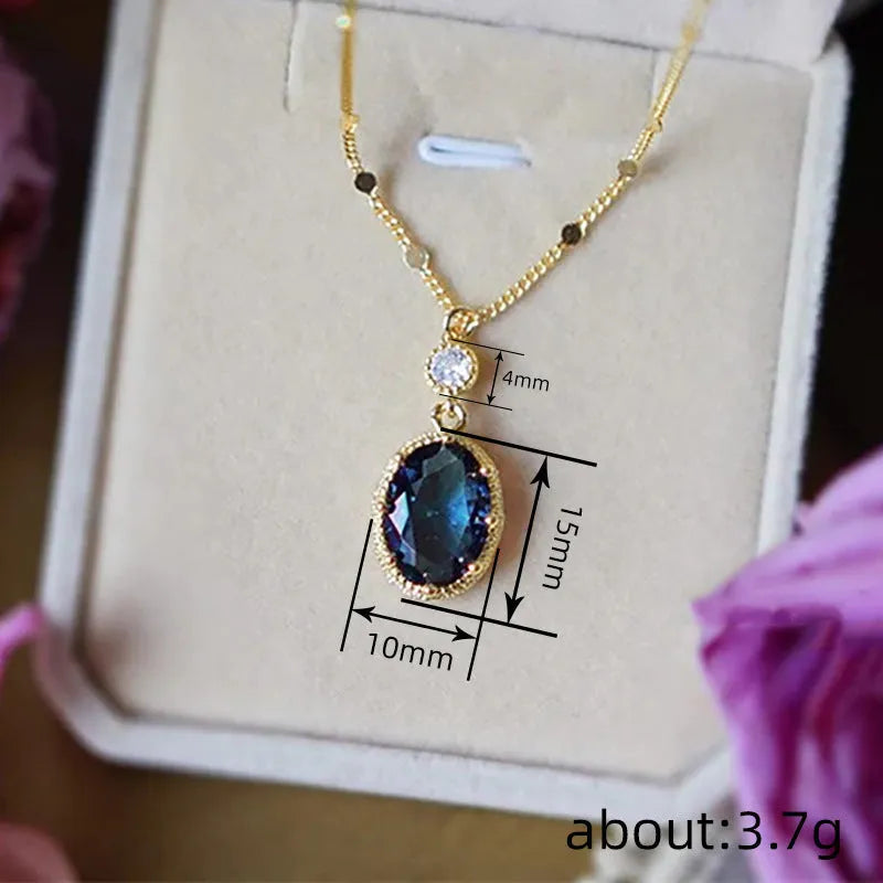Gold geometric pendant necklace with French retro styling on copper chain
