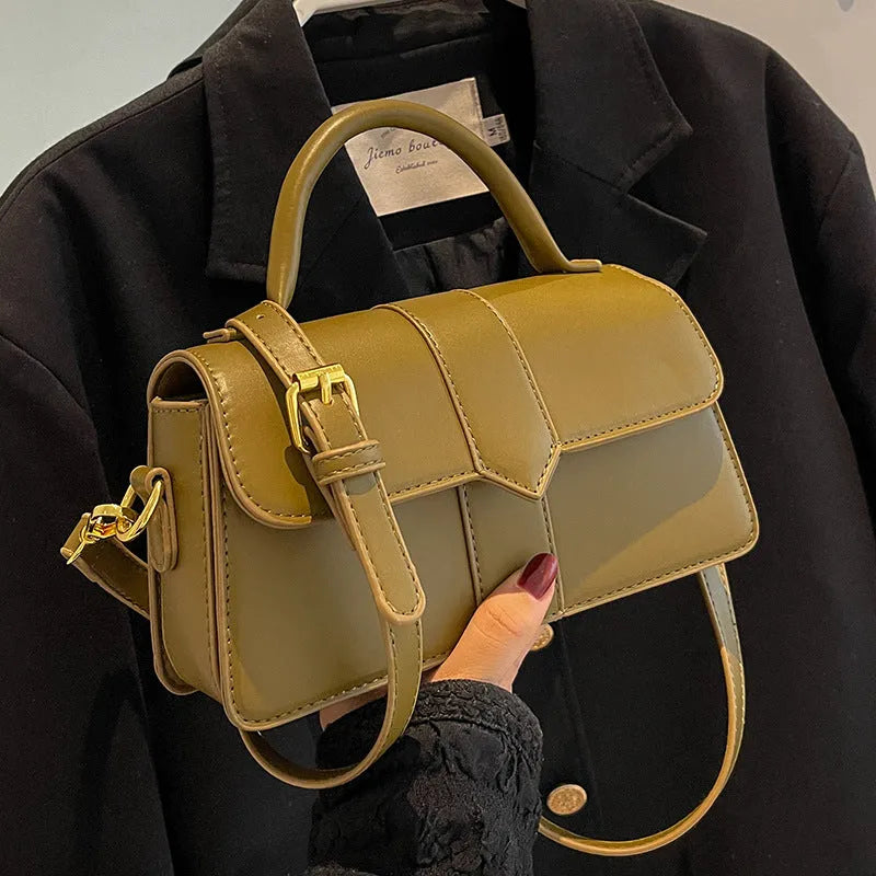 Women's PU messenger bag in horizontal square shape with file compartment interior
