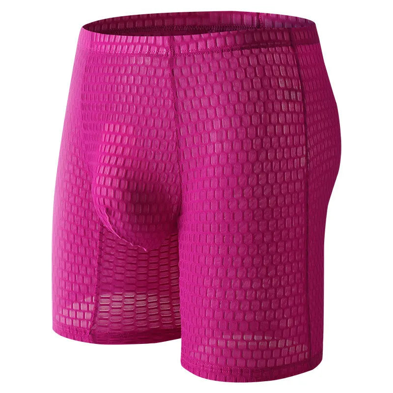 Men's solid colour lace boxer shorts with hip-lifting shaping design