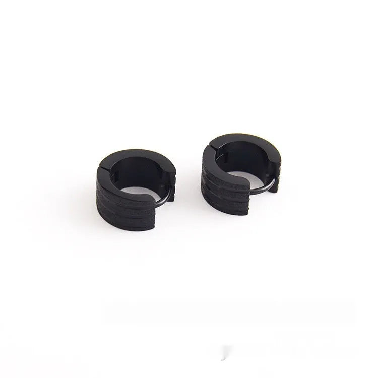 Korean style three-line frosted geometric earrings in titanium steel
