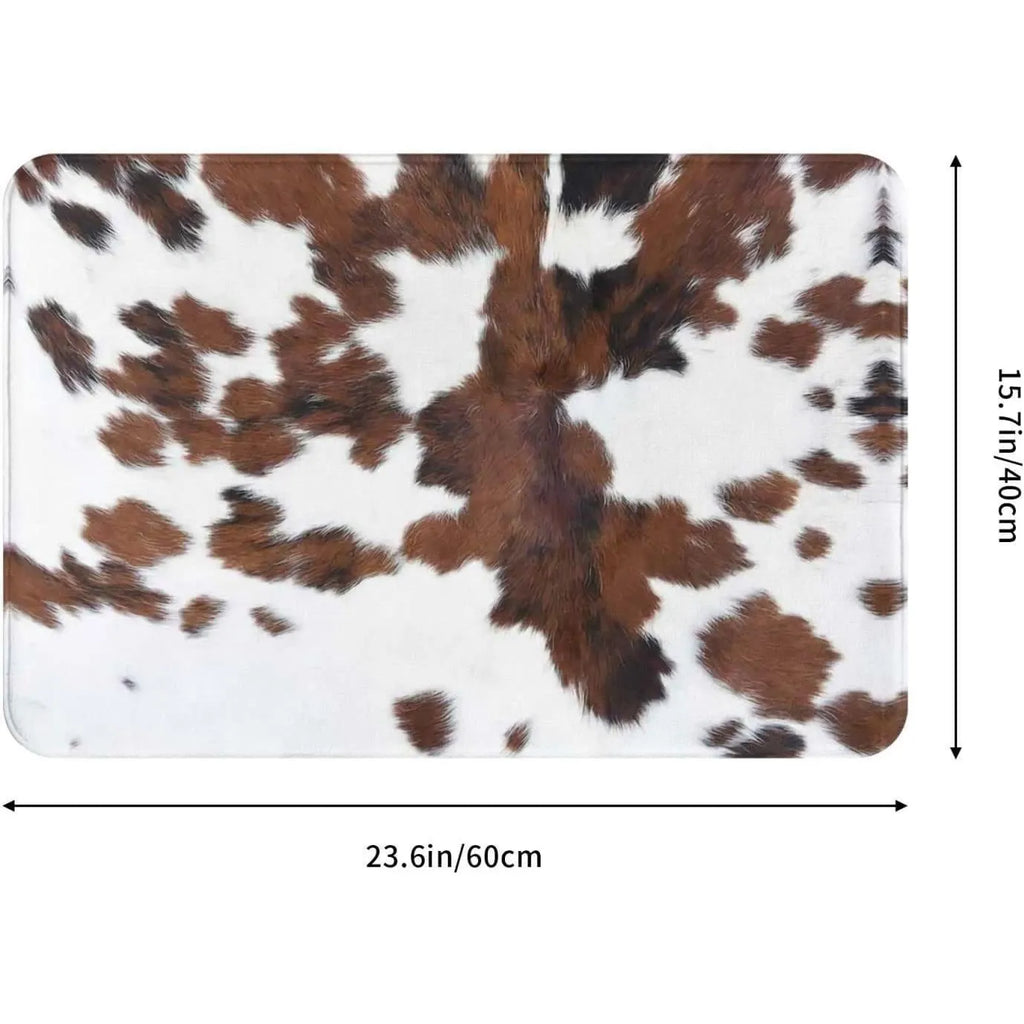 Personalised flannel floor mat showing coastal starfish and brown cow print options in square shape.