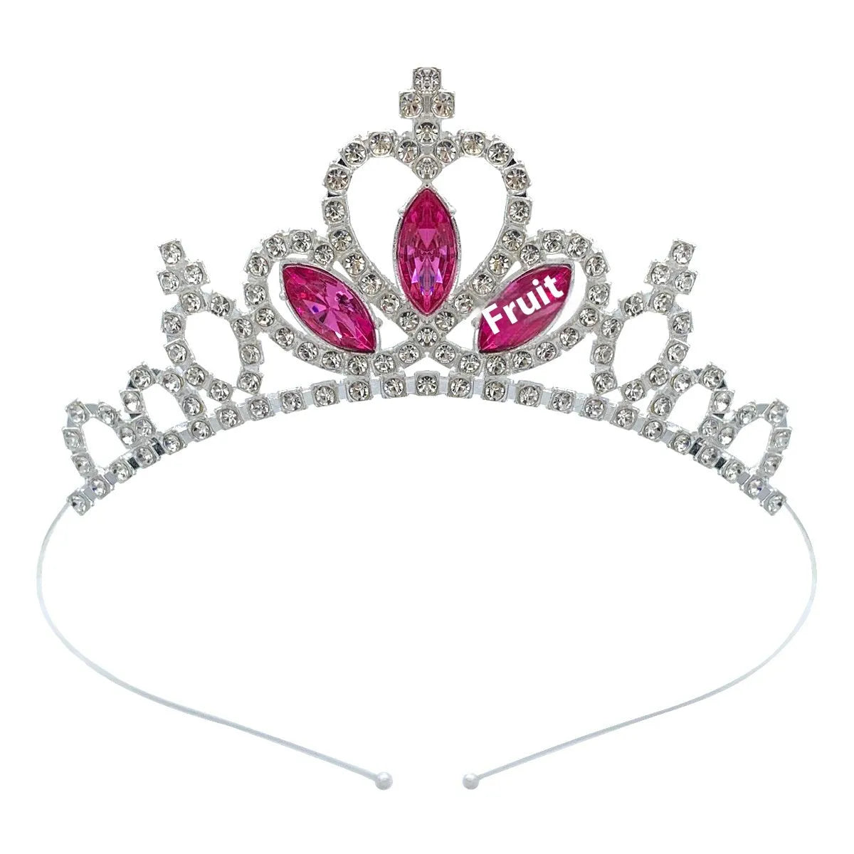 Gold and silver electroplated alloy princess crown headdress for girls with coloured diamond embellishments.