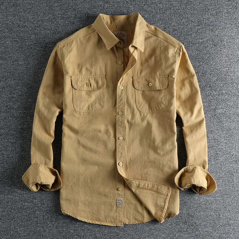 Men's cotton cardigan-style long sleeve shirt in solid white or light blue colour