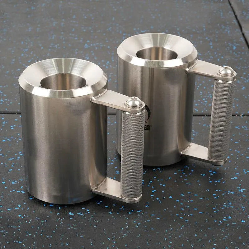 Silver 8kg cast iron dumbbell cup with stainless steel collars for weight plate compatibility