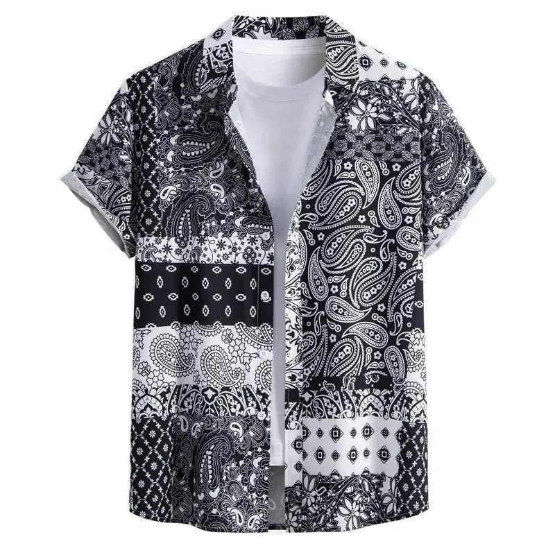 Men's slim fit Hawaiian shirt with digital printed pattern and short sleeves