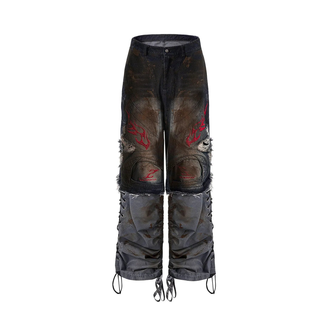 Men's retro jeans with detachable trouser legs in loose wide fit denim