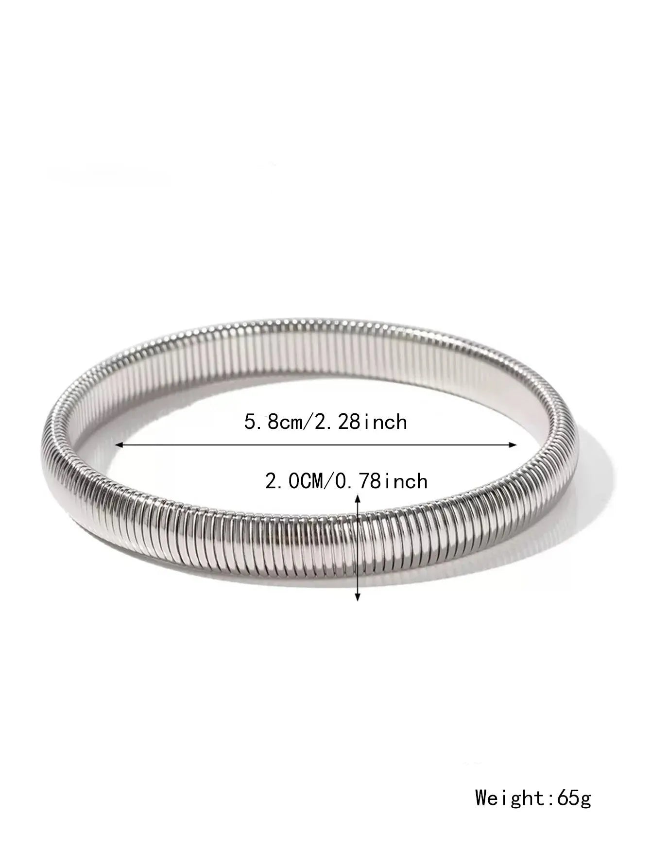 Women's elastic titanium steel bracelet with vertical stripe ring pattern in gold finish