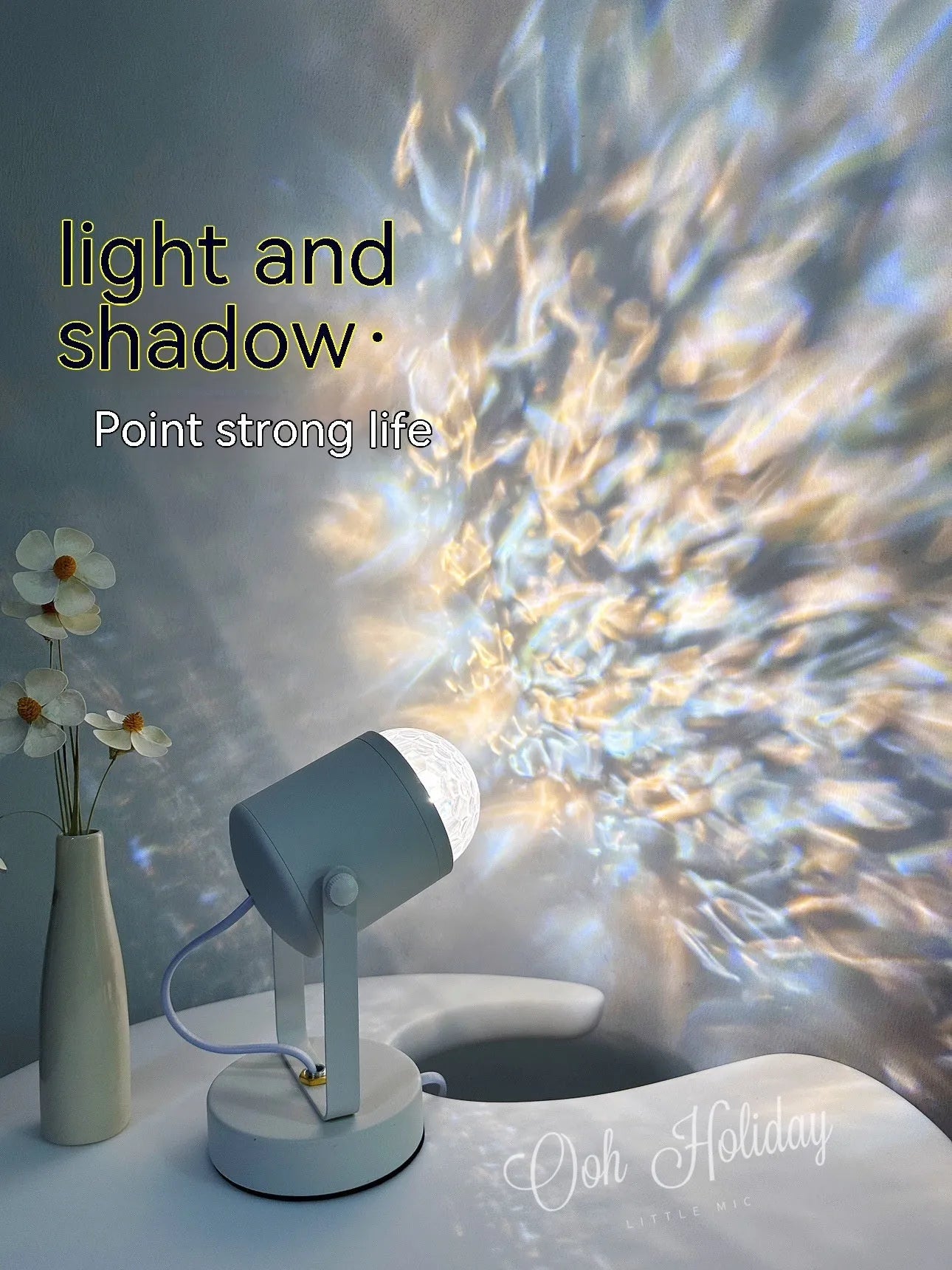 Water ripple ambience table lamp showing light projection patterns with metal lamp holder