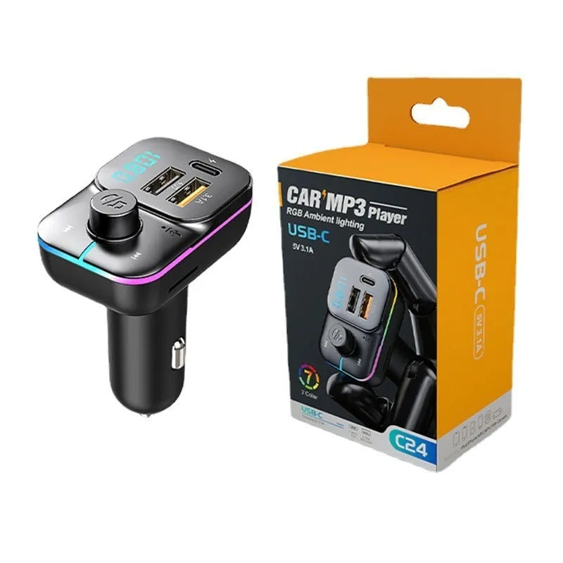 Black car Bluetooth MP3 player charger with USB output and cigarette lighter plug