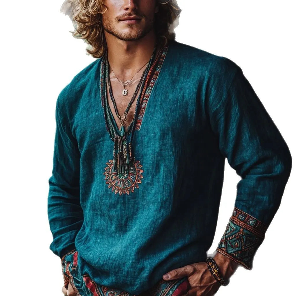Boho vintage printed long sleeve casual top in polyester digital cloth