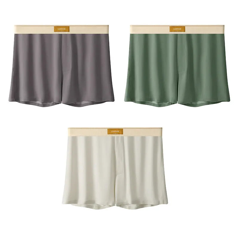 Men's solid colour loose Ice Silk underwear briefs on a neutral background