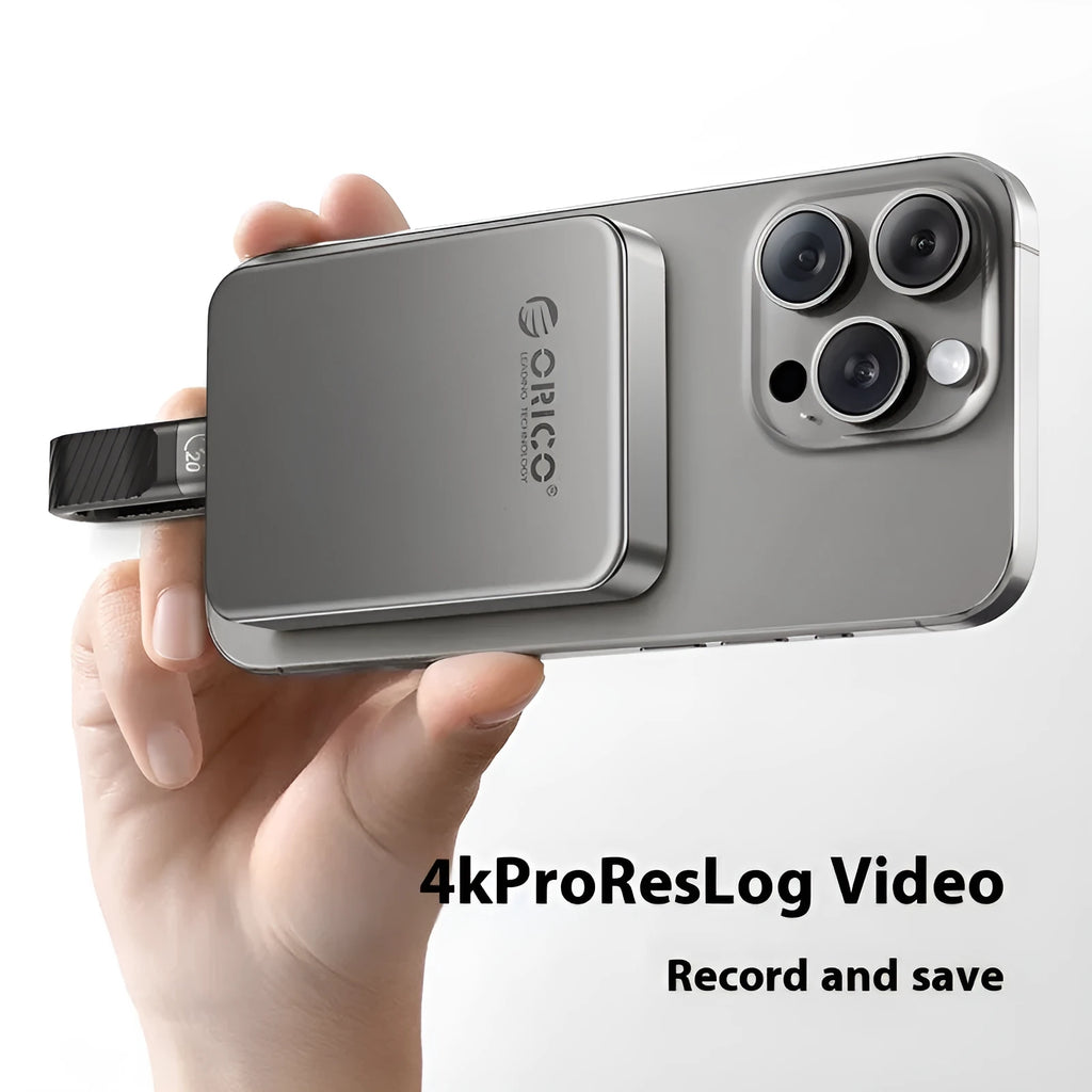 Grey magnetic mobile solid state drive with ultra-thin design and C to C cable
