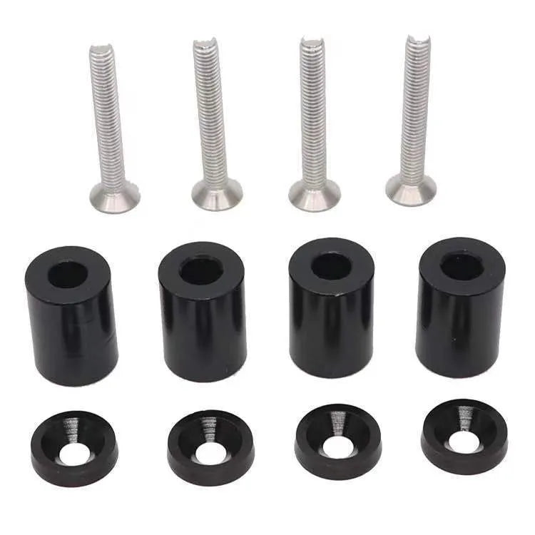 Aluminium alloy machine cover height adjustment sheet with mounting screws, nuts, and washers.
