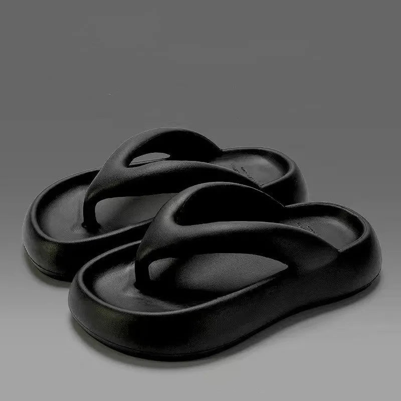 Solid colour thick-soled EVA flip-flops with decorative bow on strap.