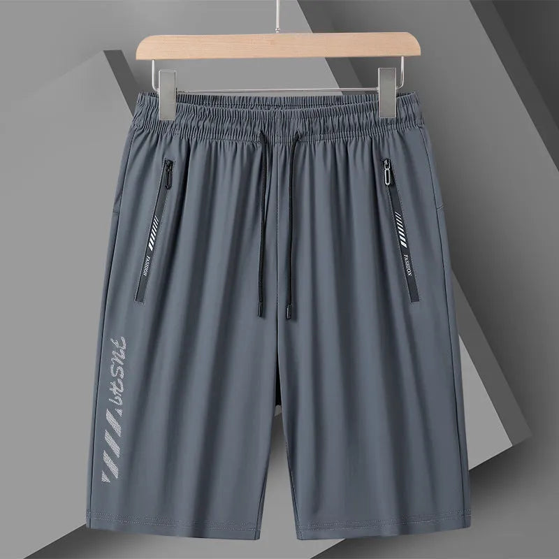 Men's black quick-drying nylon sports shorts with loose fit and fifth pants length