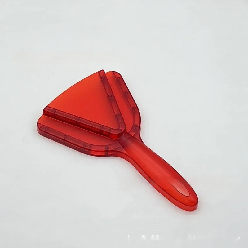 Red adjustable telescopic can opener and bottle opener made of ABS plastic on a plain background.