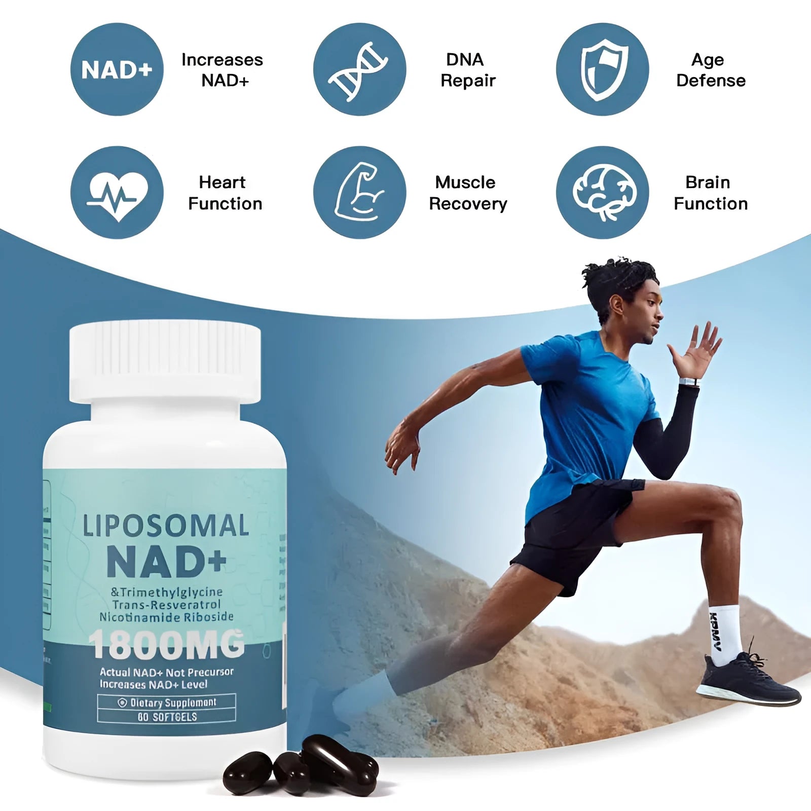 Nicotinamide mononucleotide NMN gel capsules in sealed bottle, 500mg per capsule, extraction formula