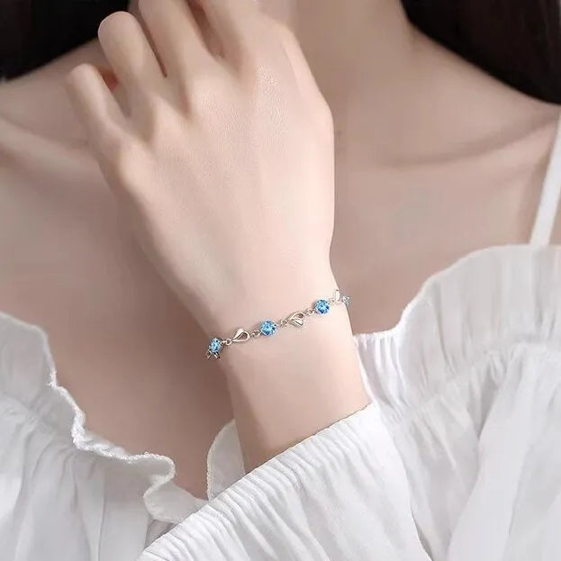 Blue diamond electroplated necklace and bracelet set with geometric heart pendant and mixed gem inlay