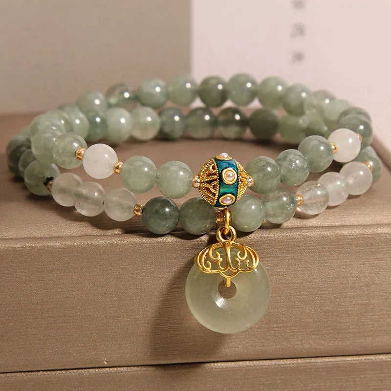 Women's crystal aventurine jade bracelet with double-layer design and safety buckle