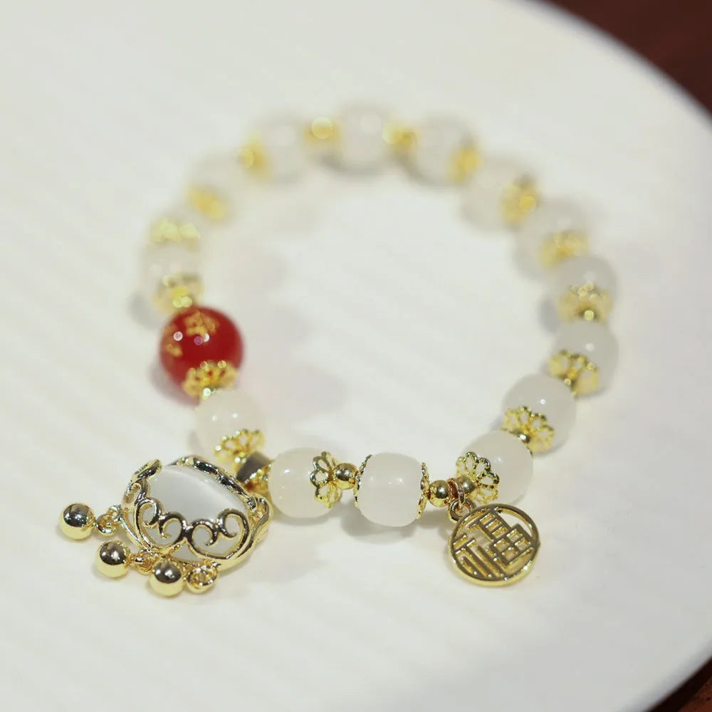 Fugui Safety Lock Windmill glass bracelet in Chinese style with safety lock and fu character motifs