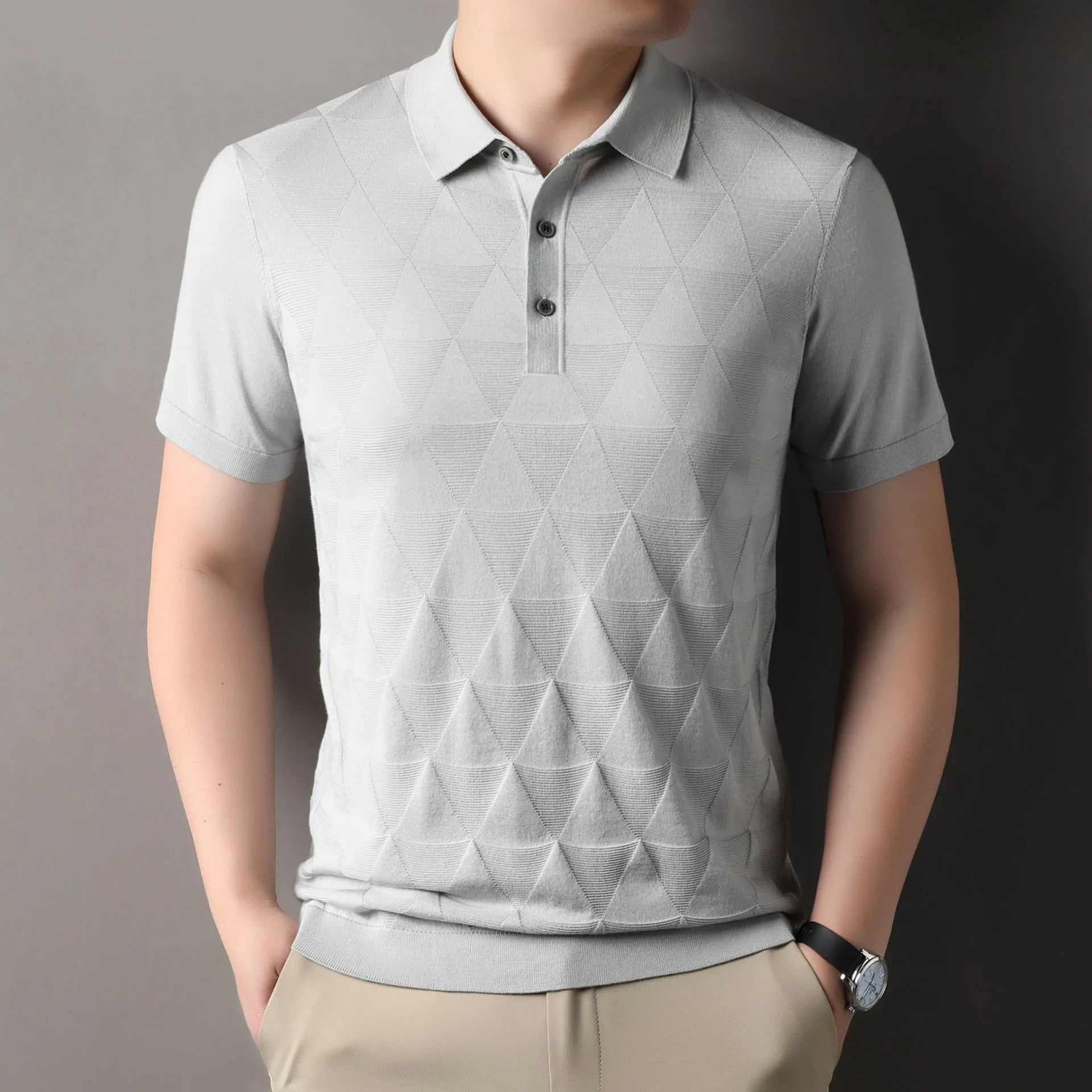 Men's thin ice silk short sleeve T-shirt in DX525 green colour showing regular fit