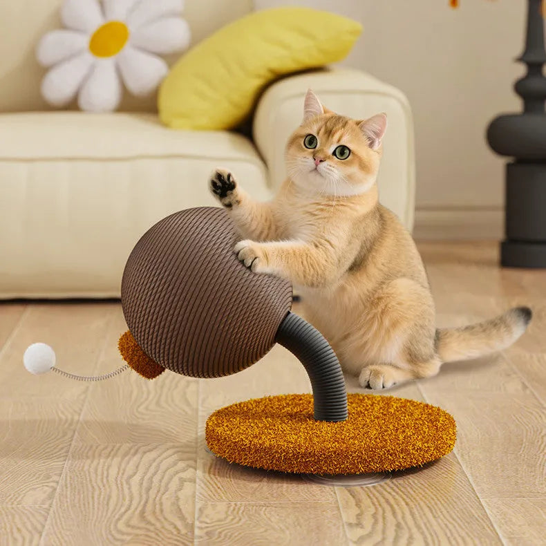Hemp rope cat scratch board with integrated tumbler toy in large and small sizes