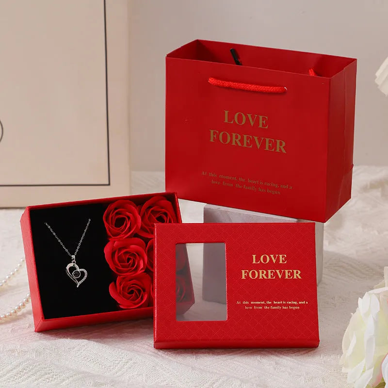Korean style soap flower gift set in gift box with handbag, in red, pink, or black colour options.