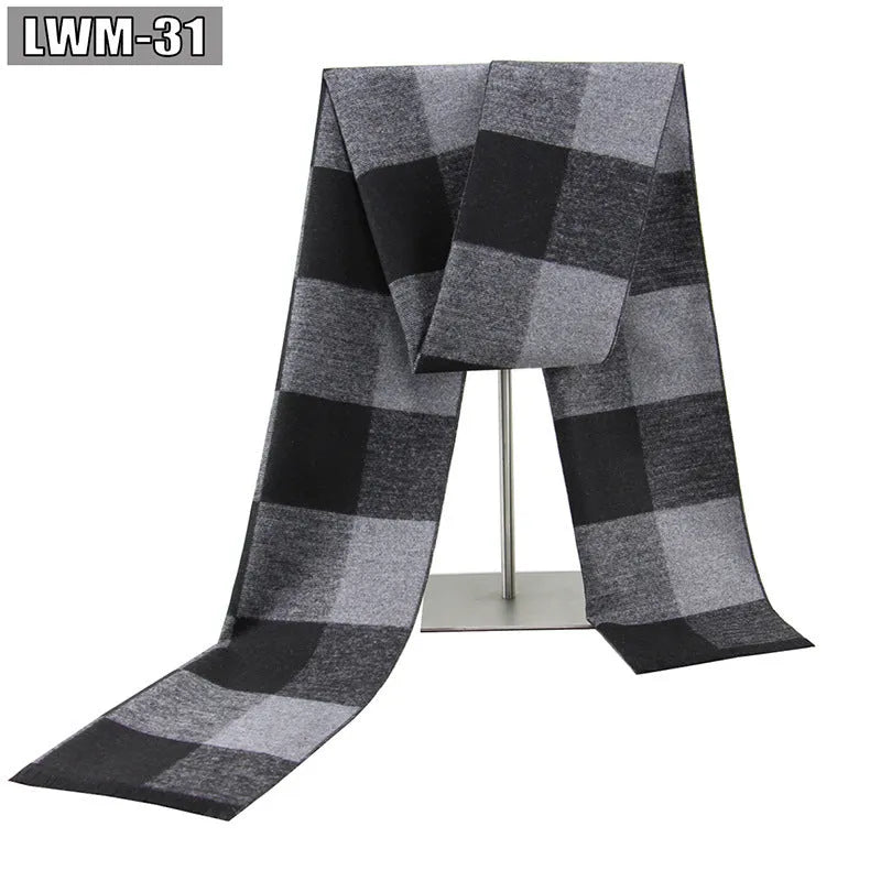 Men's plaid imitation cashmere scarf with tassels, over 175cm long, in a business style
