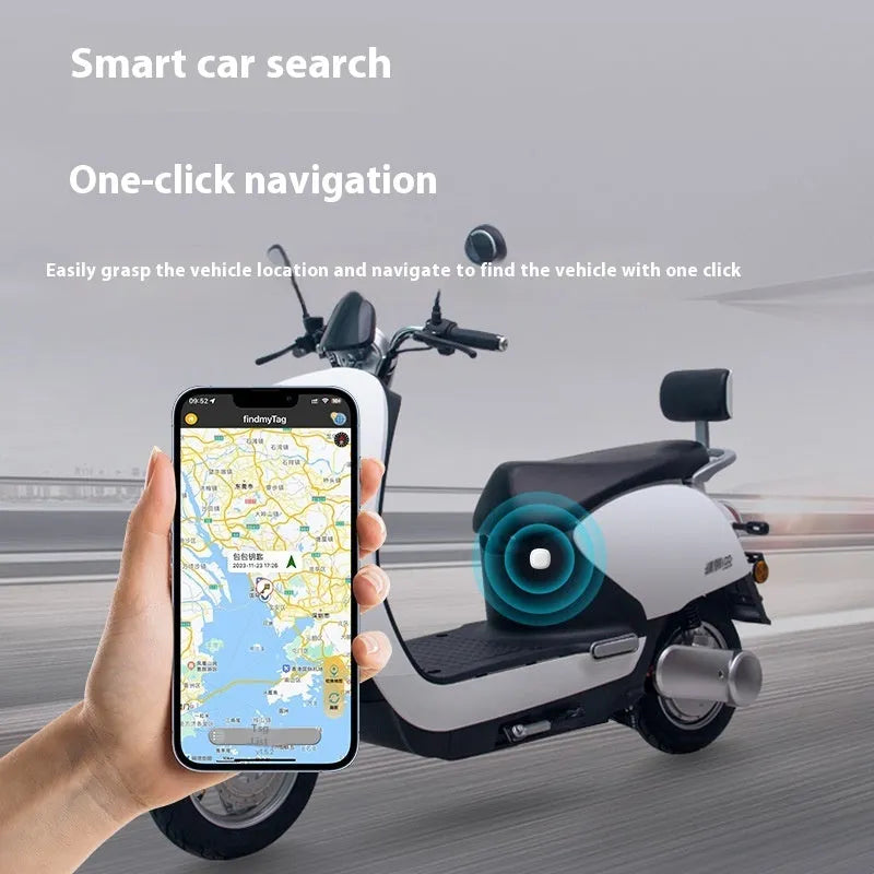 Smart anti-lost alarm in black with magnetic square shape and hanging loop on a keychain