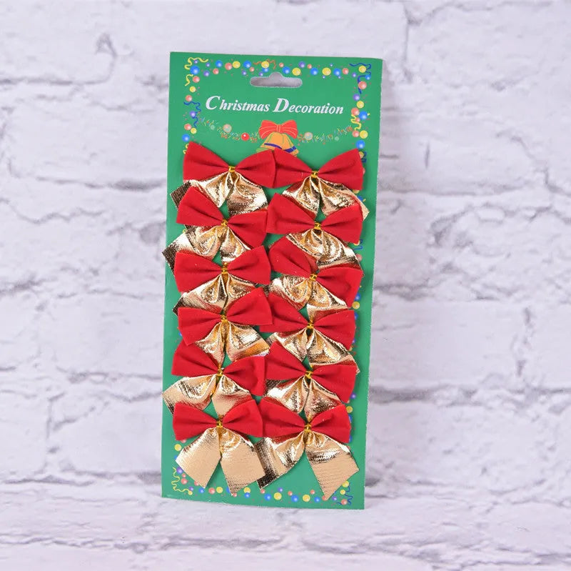 5 cm polyester Christmas bow in red gold and silver colours for tree decorating